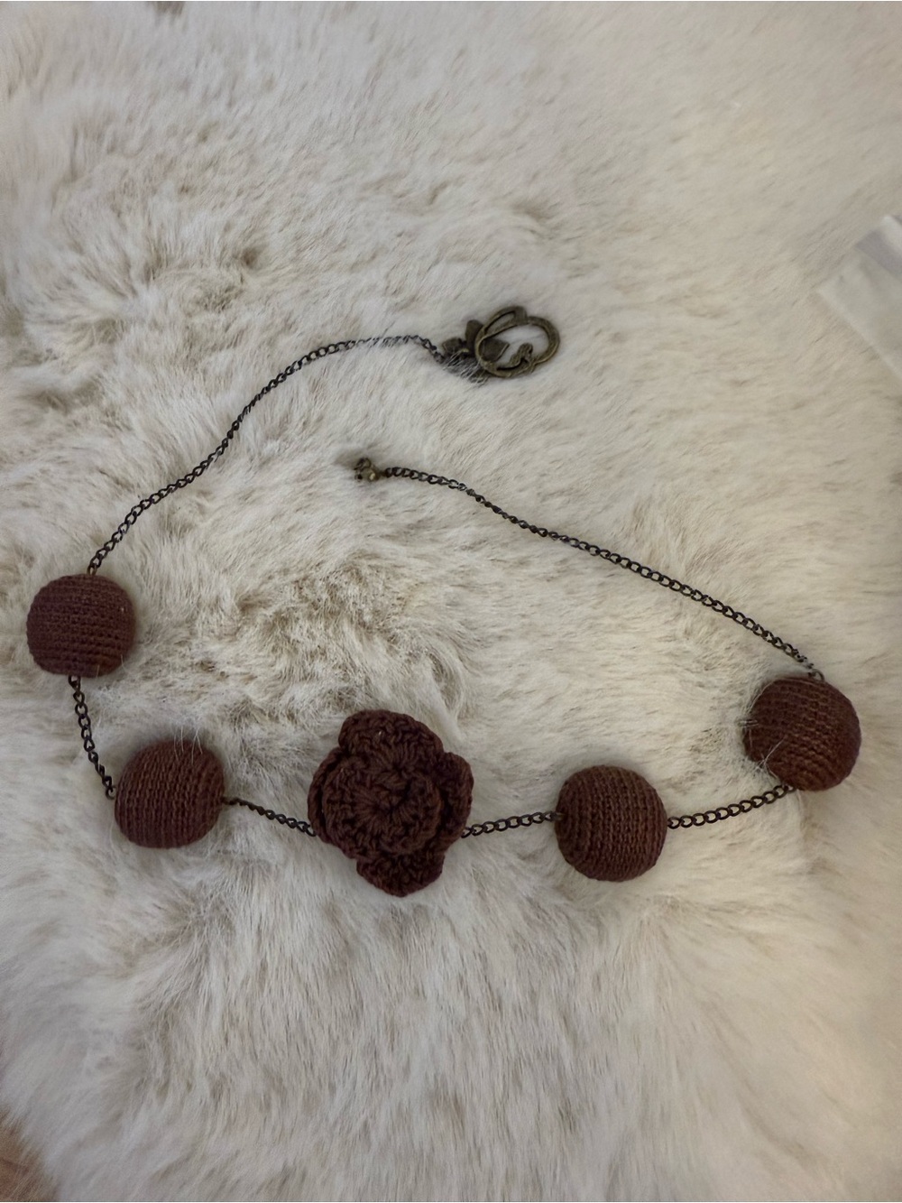 Handmade Brown Crochet Flower Necklace